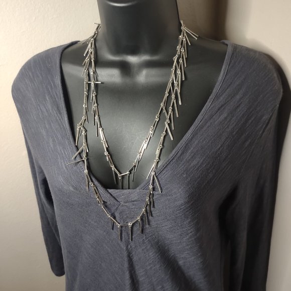 Very Long Silver Tone Dangling Bar Necklace 53.5 Inches - Picture 10 of 11